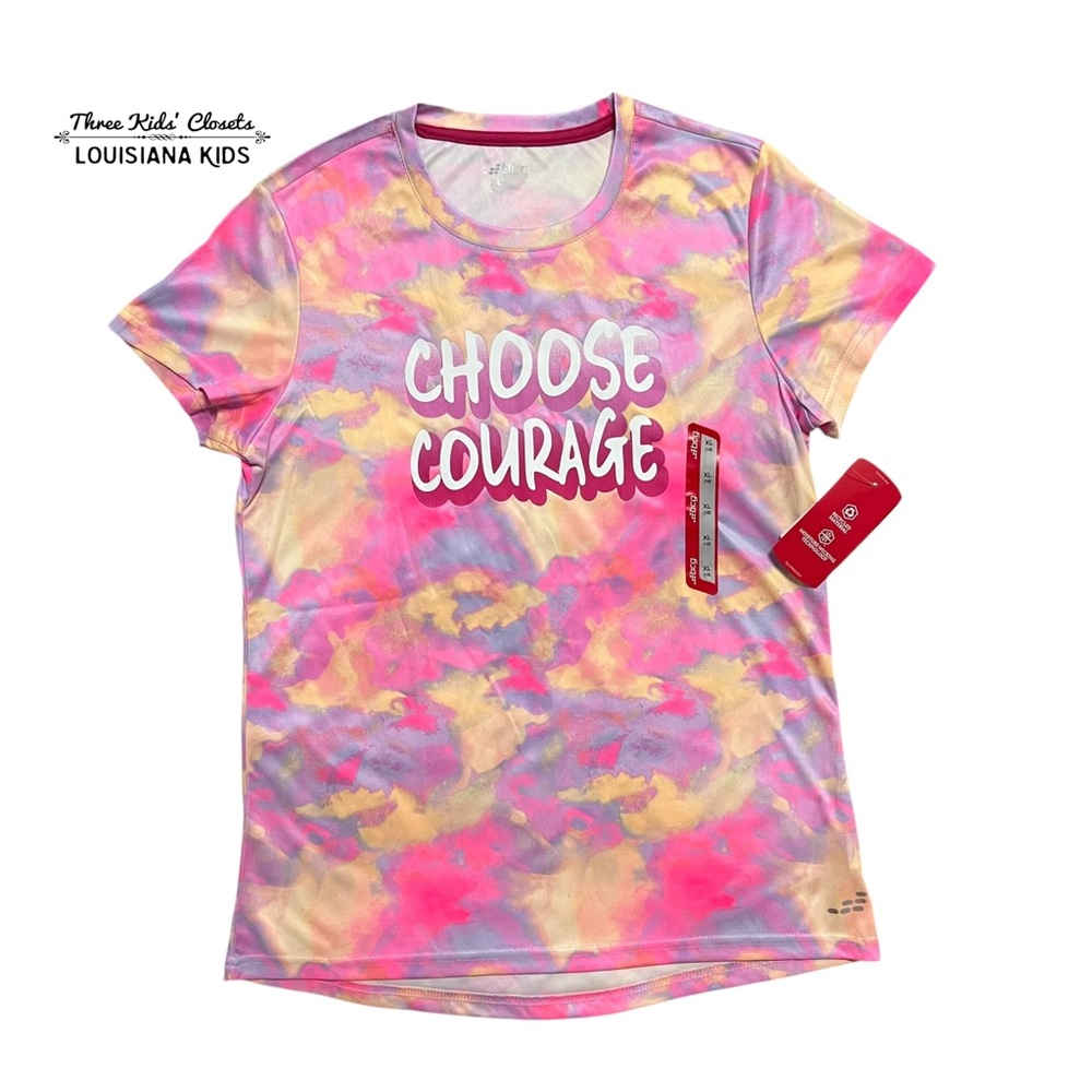 NEW BCG Girls XL (16) Colorful Tie Dye Choose Courage Athletic Tee Shirt